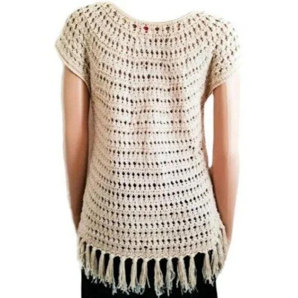Ruby Rd. Women's Crochet Knit Fringe Tassel Hem Swim Cover-Up Top Size Medium - Picture 6 of 11